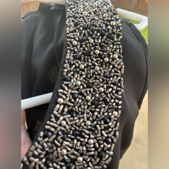 Soprano Black Flowy Sleeveless Dress Blouse with Silver Beaded Collar - Picture 2 of 6